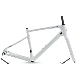 Gravel Rennrad-Rahmensatz Carbon 700C 45/48/51/54CM Scheibenbremse Rahmen Vorne 12x100mm Hinten 12x142mm Steckachsenrahmen Interne Verlegung Leichtgewicht(White,51CM)