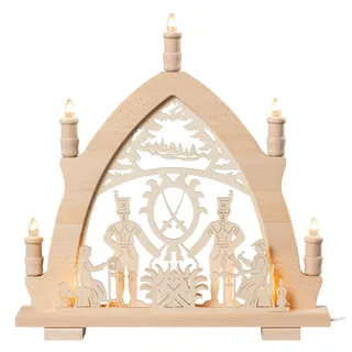 Saico Original LED Schwibbogen SAICO ORIGINAL "Lichterspitze, Bergleute", natur, B:41cm H:43cm T:6cm, Holz teilmassiv, Schwibbögen, Premium LED-Beleuchtung, warmweiß, BxHxT: 41x43x6 cm