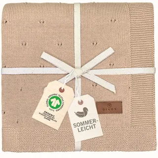 DIKOS® Babydecke Sommer leicht 75×100 cm – atmungsaktive Strickdecke aus feiner Bio Baumwolle (GOTS & Oeko-TEX® 100) – Ajour Strick, luftig & weich – warmes Taupe – Geschenk zur Geburt & Babyparty