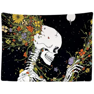 Ulticool - Wandteppich Tapestry Dekoration Wohnung - Skelett Blumen Psychedelische Natur - 200 x 150 cm groß - Wandtuch Wandbehänge - Accessoires für Schlafzimmer Wohnzimmer