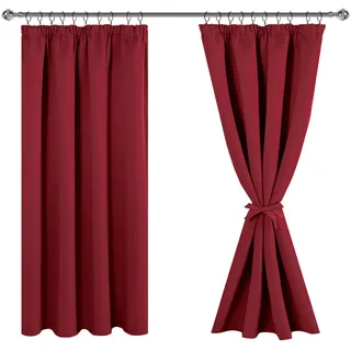JIUZHEN Vorhänge Blickdicht Gardinen kräuselband Vorhang Weihnachten Verdunklungsvorhänge Gardinen Wohnzimmer Gardine Schlafzimmer Thermovorhang Rot, H137 x B117cm,2er Set