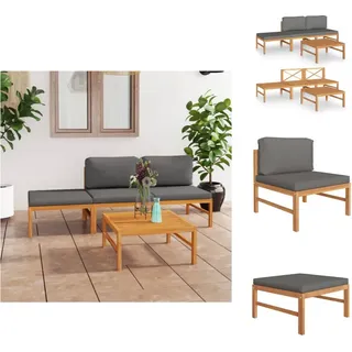vidaXL 4-tlg. Garten-Lounge-Set mit Grauen Kissen Massivholz Teak - Gartenmöbel-Sets - Grau