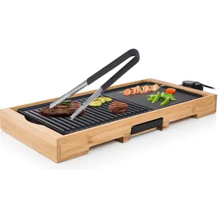 Großer elektrischer Tischgrill XL ohne RAUCH Grill-& Bratplatte mit Grillzange - Beige