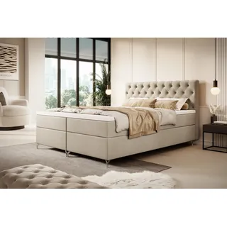 YOURHOUSE24 Boxspringbett Chester mit 2 Bettkästen, Doppelbett mit Bonell-Matratze + Topper (Farbe: Monolith 01, Größe: 140x200 cm) - Beige