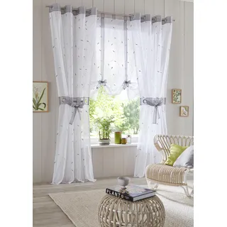 Home affaire Gardine »Jaca«, (2 St.), transparent, 2-er Set, bestickt, Voile, inkl. Raffhalter Home affaire grau 245 cm