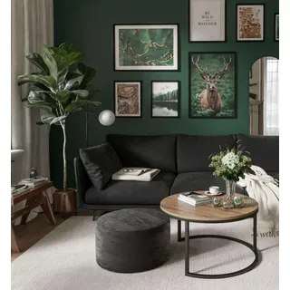 Runder CIRI Couchtisch mit Pouf Wotan Eiche Artisan Stirling - Schwarz, Weiß, Grün, bordeaux, Blau, Grau, Beige, Hellblau, Rosa, Gelb