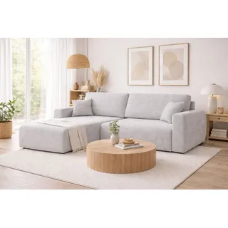 kaiser möbel Ecksofa mit Schlaffunktion und Bettkasten, Ariel L-Form im Sofa-Chenille Stoff Artico, Cement, Links - Hellgrau