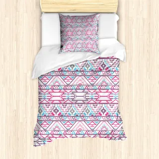 ABAKUHAUS Pastell Mantele, Aztec Inspired Ikat Scheinen, Milbensicher Allergiker geeignet mit Kissenbezügen, 135 cm x 200 cm - 80 x 80 cm, Rosa Blassblau Lila - Rosa