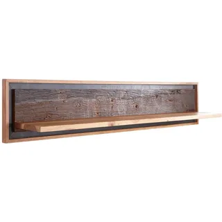 Landscape Wandboard , Braun, Akaziefarben, Dunkelgrau , Holz , Akazie, Recyclingholz , furniert, massiv , 160x30x25 cm , Wohnzimmer, Regale, Wandboards