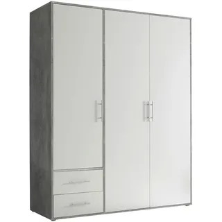 SchlafKONTOR Drehtürenschrank Valencia 155 x 195 x 60 cm Weiß/Grau