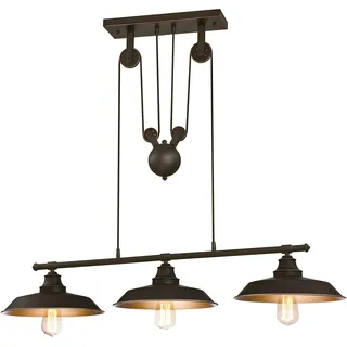 Westinghouse Lighting Dreiflammige Seilzug-Pendelleuchte für Kücheninsel, Ausführung geölte Bronze mit Akzenten, Glas, 1 W, 102 x 102 x 105 cm, 6332540, Pendelleuchte mit 3 Lampen