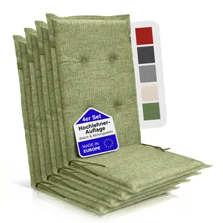 BI International Relexo Premium - Hochlehner Auflage Gartenstuhl Stuhlauflage mit Polster, Outdoor Sitzkissen & Stuhlkissen für Gartenmöbel Auflage wetterfest, Sitzkissen bequem (Grün, 4er Set)