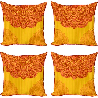 ABAKUHAUS Ethnisch Kissenbezug Set (4 Stück), Retro traditioneller Entwurf, Moderner Doppelseitiger Digitaldruck, 40 cm x 40 cm, rot Gelb - Rot