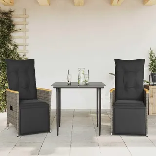 vidaXL Gartensessel mit Kissen 2 Stk. Verstellbar Grau Poly Rattan - Grau