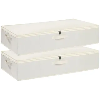 YheenLf 2 Stück Unterbettbox, Unterbett Aufbewahrungsbox mit deckel, Faltbare Stoffboxen mit Verstärktem Griff und Reißverschluss für Bettdecken Decken Kleidung, Beige, 80x40x15cm