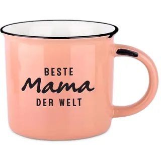 Vintage-Becher aus Keramik im Emaille-Look, Beste Mama, 400 ml | Mit tiefgeprägtem Schriftzug und Geschenkbox - 39 Designs, spülmaschinen- und mikrowellengeeignet