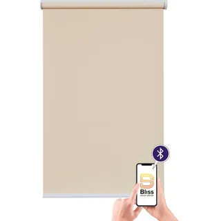 Elektrisches Rollo SUNLINES "San Francisco", beige (creme, weiß), B:80cm H:180cm, Polyester, Rollos, Elektrisches Rollo, appgesteuert via Bluetooth, mit Motor und Akku, weißer Fallstab
