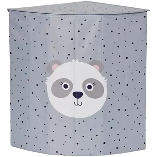 LOVE IT STORE IT Kinder Wäschekorb mit Deckel - Wäschesammler für Kinderzimmer - Verstärkt mit Holz - Passt in Zimmerecke - Grau mit Panda - 35x35x50 cm