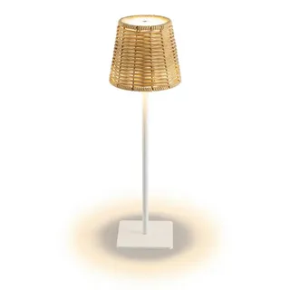 Yanmis Boho Rattan Tischlampe, Wicker -Nachtlicht, 120 Lm 3 Farbkontrolle Wiederaufladbare Dimmbare LED -Nachtlampe für Home Restaurant Hotel (WHITE)