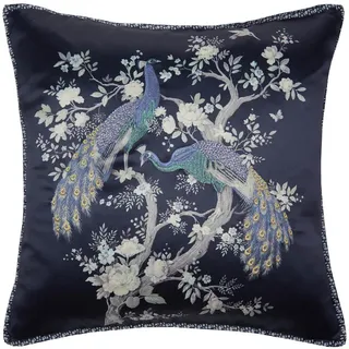 Laura Ashley Zierkissen Belvedere Pfau 50x50cm , Blau , Textil , Tiere, Vintage , Füllung: Polyester , Quadratisch , 50x50 cm , FSC Mix , Heimtextilien, Wohntextilien, Kissen, Zierkissen