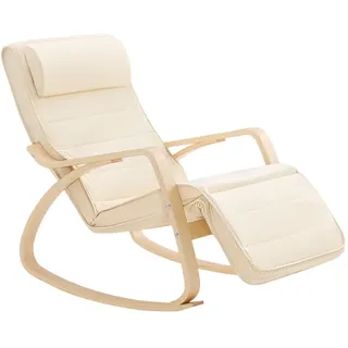 SoBuy Schaukelstuhl Weiß , Textil, Holz , 66x80x68 cm , Wohnzimmer, Sessel, Schaukelstühle