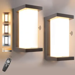 BOYIR 18W Außenleuchte mit Bewegungsmelder, 2PCS IP65 Wandleuchte Innen Außen Wandlampe mit Fernbedienung, 3000K-6000K Dimmbar 2000 Lumen, Aluminium Aussenlampe für Garten Eingang, Anthrazit