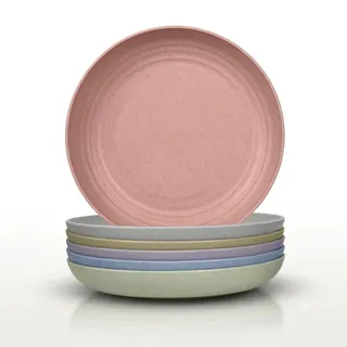JSYMJSY Tiefe Teller Set, 6Teilig 25cm Groß Speiseteller Bruchfest, Essteller Plastik Mehrweg, Camping Teller, Leicht, Kunststoff, Hoher Rand, Spülmaschinenfest, Bunt