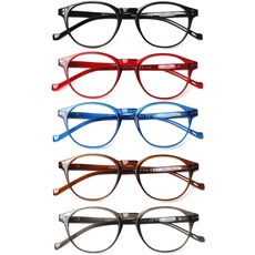 COJWIS 5 Pack Lesebrille Blaulichtfilter fur Damen Herren Federscharnier Brille Anti-Müdigkeit Blendfreie UV Lesehilfe (5 Pack Farbe-3, 1.75, multiplier_x)