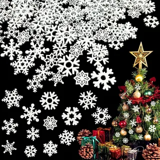 KECDRU Weihnachtsbaumschmuck Weihnachtsschmuck Schneeflocken Anhänger 120 Stück Klein Vintage Christbaumschmuck Holz Für Weihnachtsbaum Weihnachten Dekorationen Weiß