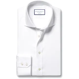Charles Tyrwhitt Bügelfreies Twill-Hemd mit Haifischkragen - Weiß Knopfmanschette