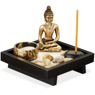 Relaxdays Gartendeko Buddha , Multicolor , Holzwerkstoff, Kunststoff, Stein , 12.5x11.5x12.5 cm , Dekoration, Dekofiguren & Skulpturen, Buddha-Statuen
