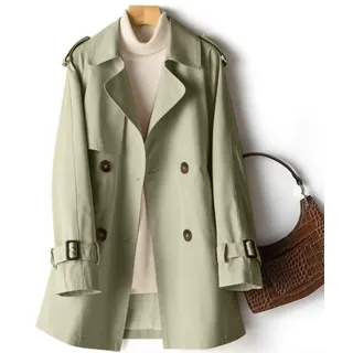 Stylische Damen Herbst Jacke Mittellang Windbreaker Trenchcoat für Looks, lichtgrün, L