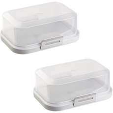 ENGELLAND - 2 x Stapelbare Butterdose mit Deckel und Klick-Verschluss, Grau/Transparent, Plastik-box, Butter-Glocke, BPA-frei, Mehrzweck, robust