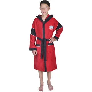 Kinderbademantel WÖRNER "Headphones" Gr. 152, rot, L:90cm, Baumwoll-Webfrottier, Hausmäntel, Kinderbademantel, mit Stickerei, mit Taschen, maschinenwaschbar, trocknergeeignet