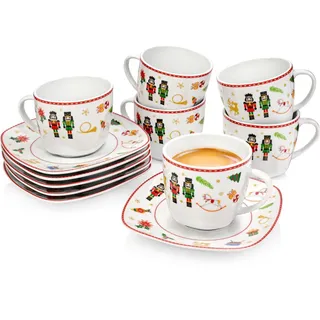 Sänger Kaffeetassen SET Bilgola Nussknacker Design - 12 teilig aus Porzellan , Keramik , 46x28x46 cm , kratzfest , Geschirr, Geschirrsets, Kaffeeservice