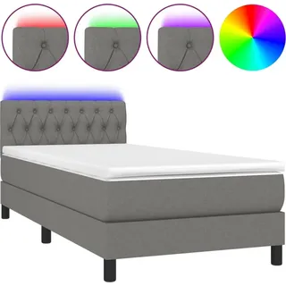 vidaXL Boxspringbett mit Matratze & LED Dunkelgrau 90x200 cm Stoff - Grau