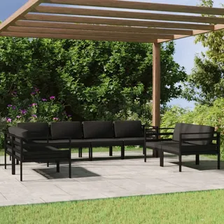 The Living Store 8-tlg. Garten-Lounge-Set mit Kissen Aluminium Anthrazit - Grau