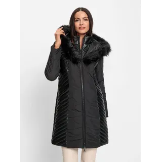 Steppmantel HEINE, Damen, Gr. 38, schwarz, 100% Polyester, Fellimitat:60% Polyacryl, 24% Polyester, 16% Modacryl, Lederimitat:100% Polyester, Wattierung:100% Polyester, unifarben, unifarben mit Farbeinsatz, unifarben mit Farbeinsätzen, Mäntel Steppmantel