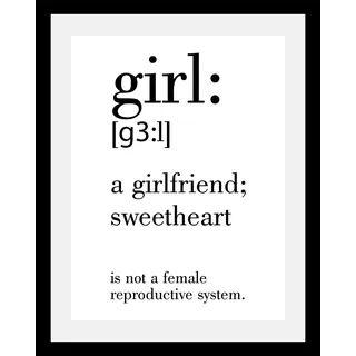 Queence »Girl« Humor Motivationsbilder Schriftzug schwarz-weiß Sprüche & Texte HD Premium Poster-Druck inkl. Holzrahmen,