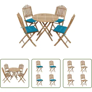 The Living Store 5-tlg. Garten-Essgruppe mit Kissen Klappbar Bambus - Blau