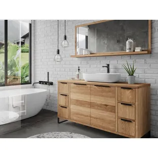 Woodkings Badmöbel Set Sydney II Waschtisch mit Spiegel Holz Wildeiche Doppelwaschtisch - Braun