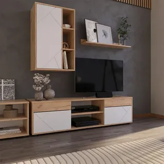 Vicco Wohnwand Berno, 2 Teile, Goldkraft Eiche/Weiß - Weiß, Braun