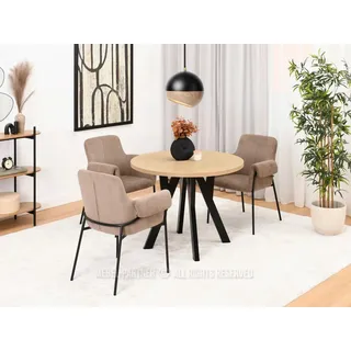 Runder Ausziehtisch 100(180)x100 WENDER - Steineiche / Schwarz - Schwarz