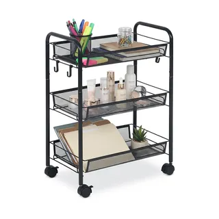 Relaxdays Rollwagen, 3 Mesh-Etagen, Servierwagen, Küchenwagen Bad - Büro, HBT 63x44,5x26 cm, Bastelwagen Metall,