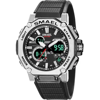 SMAEL TROY Herren Sportuhr - Schwarz/Silber mit LED-Funktionen KP14131 - Schwarz, Silber