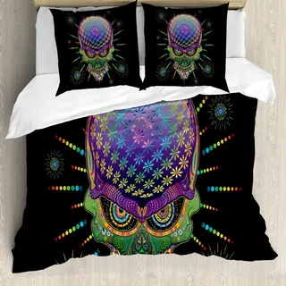 ABAKUHAUS Psychedelisch Bettbezug Set, Digital-mexikanischer Zuckerschädel-festliche Zeremonie Halloween-aufwändiges Effekt-Design, 155 x 220 cm + 80 x 80 cm, Mehrfarbig