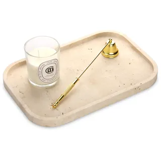 Marmor Tablett Natürlicher, Travertin, 30 x 20 x 1.8 cm | Badezimmer Tablett, Kosmetiktablett, Vielseitiges Dekotablett, Luxuriöser Küche Arbeitsplatten