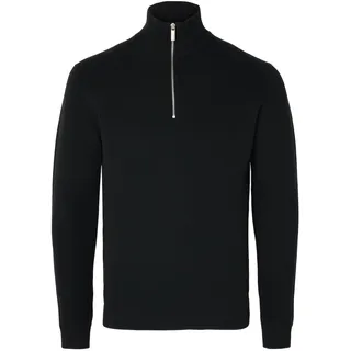 Selected Herren Rundhals Pullover »SLHDANE LS KNIT STRUCTURE HALF ZIP NOOS«, schwarz