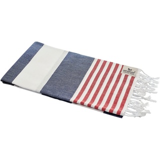 carenesse Hamamtuch Tommy 100 x 180 cm I Hamam Handtuch 100% Baumwolle im Marine Look: blau-weiß-rot gestreift I Extra breites & saugfähiges Pestemal/Fouta I Saunahandtuch mit kleinem Packmaß