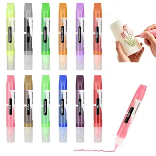 Alaoo Premium 12er Set Kerzenstifte á 10ml leuchtende Farben, 12 Kerzen selber Machen Set, 12 Stück Kerzenstifte, Keramik Bemalen Set, Taufkerze Selber Mache, Candle Pen für Kerzen